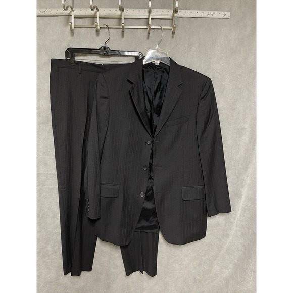 Banana Republic Suit Men 44L Gray Striped Italy 3B Academia Pants 36x32 Luxury - Picture 1 of 16